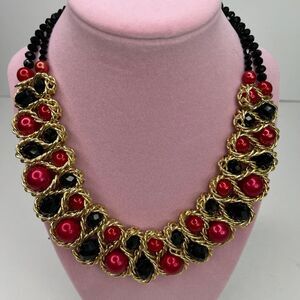 Necklace Beaded Women’s Gold Red Black Jewelry #583